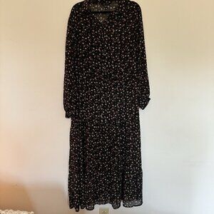H&M Long Sleeve Sheer Button Up Floral Dress with Black Slip